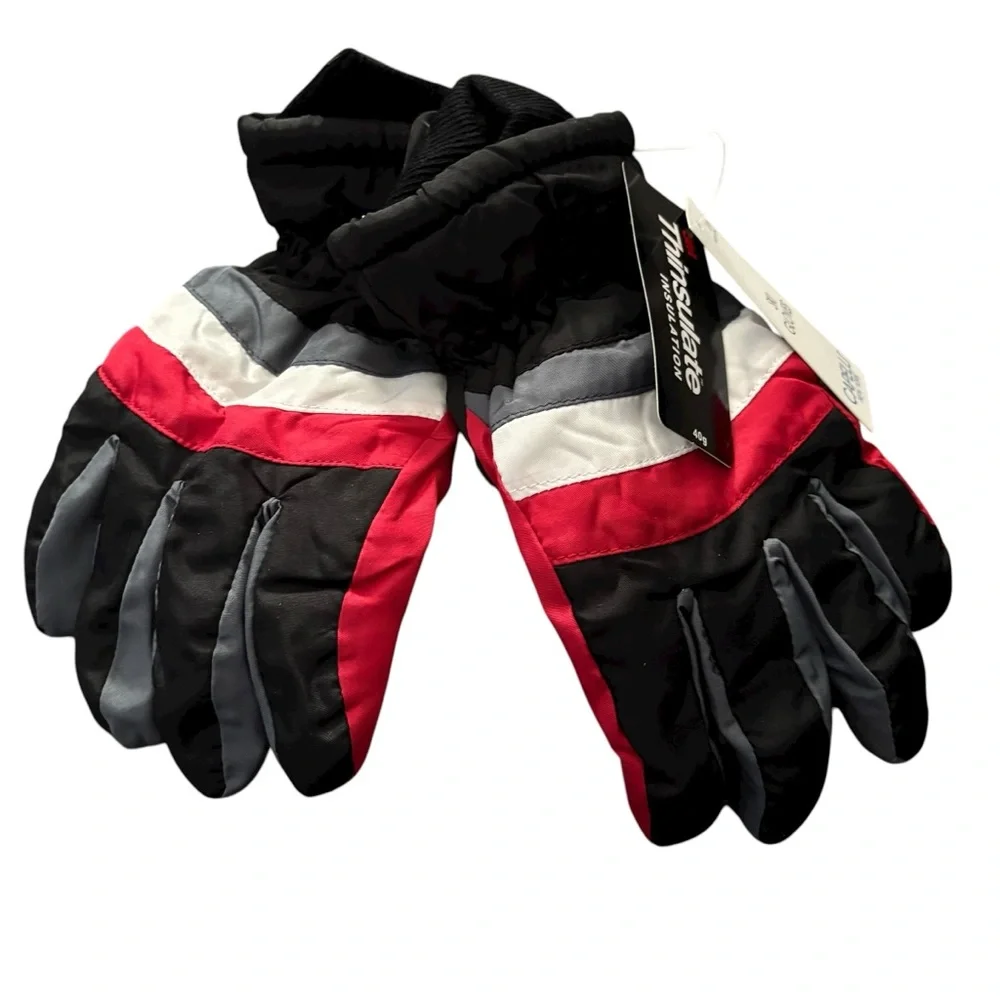 S/M Kids Thinsulate Ski Gloves – Red Black Gray Waterproof